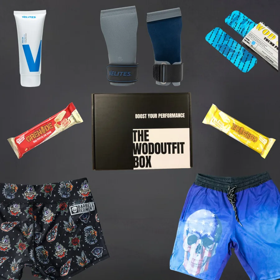 Contenu d'une Box RX : short, accessoires, barres protéinées