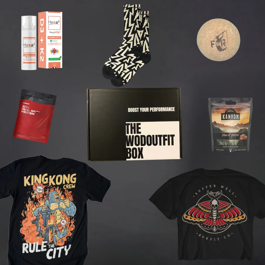 Contenu d'une Box Scaled : t-shirt, chaussettes, snacks
