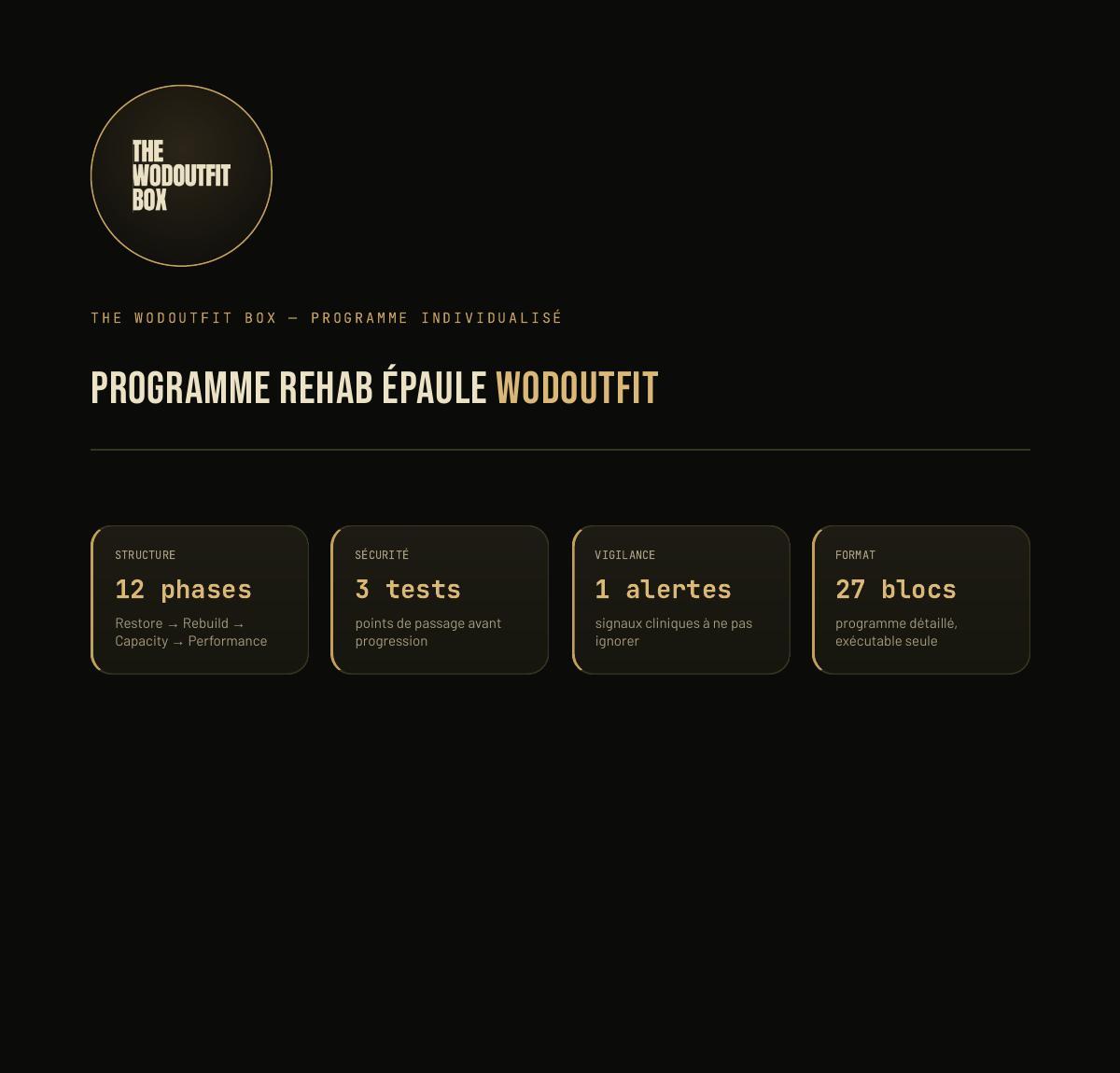 Programme Rehab Épaule, première page